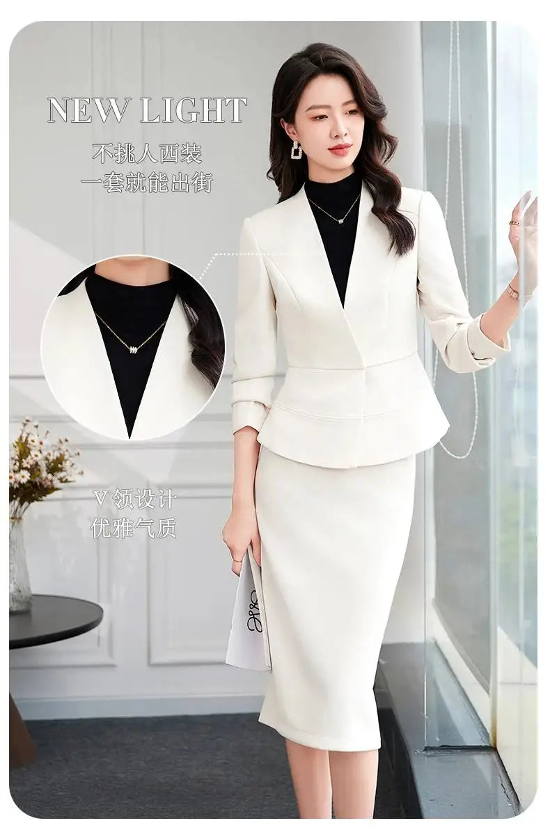 2025 New All Season Skirt Suits Women New Fashion Temperament V Neck Professional Blazer And High Waist Skirt Two Piece Set