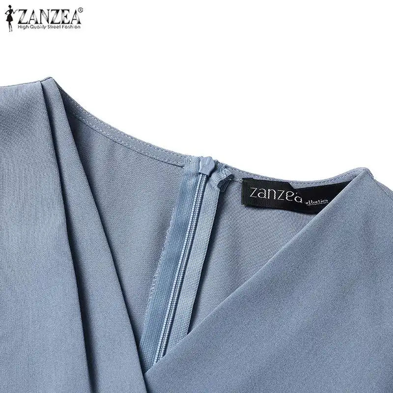 ZANZEA Summer Fashion Womens Dress Sexy Solid Color Knee Length Bodycon Sundress Elegant 3/4 Sleeve V-Neck Work OL Vestidos 2025