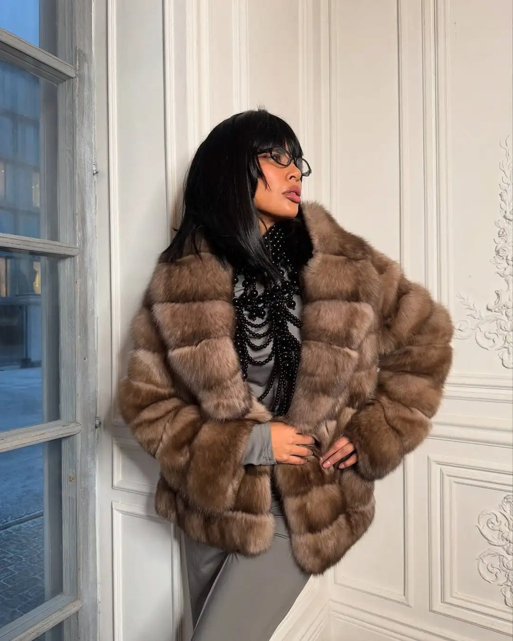 Solid Patchwork Faux Fur Coat Women Full Sleeve Lapel Loose Long Staple Plush Jacket Lady 2025 New Winter Fashion Street Outwear