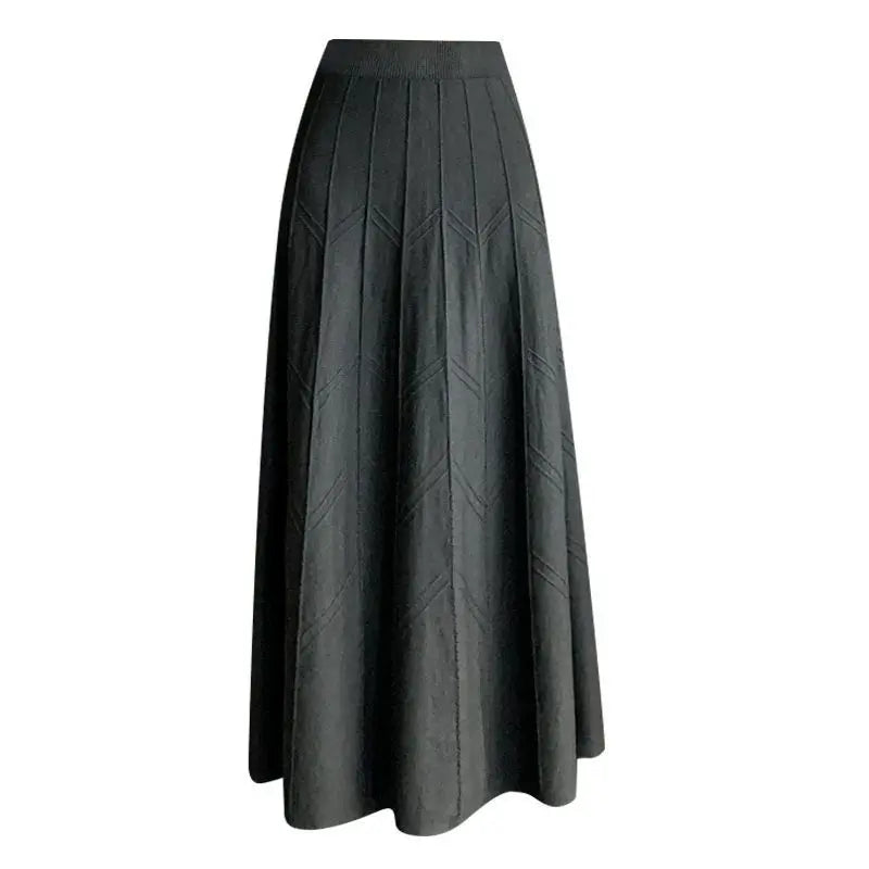 Knitted Midi Skirt for Women in Autumn and Winter, Black High Waisted A-line Yarn Large Swing Long Skirt Thickened To The Ankle