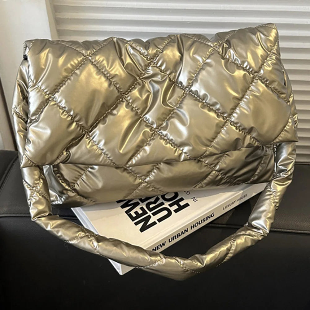 Puffer Tote Bag for Women Shoulder with Adjustable Strap Handbag Underarm Bag Purse Quilted Big Puffy Large Capacity Tote Bag