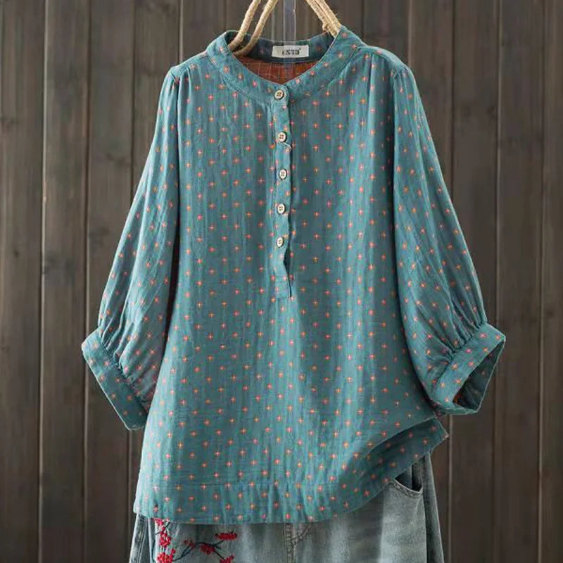 Women's Blouse Women Japanese Cotton Yarn Print Shirts & Blouses Summer Top Half sleeve shirt women's clothing