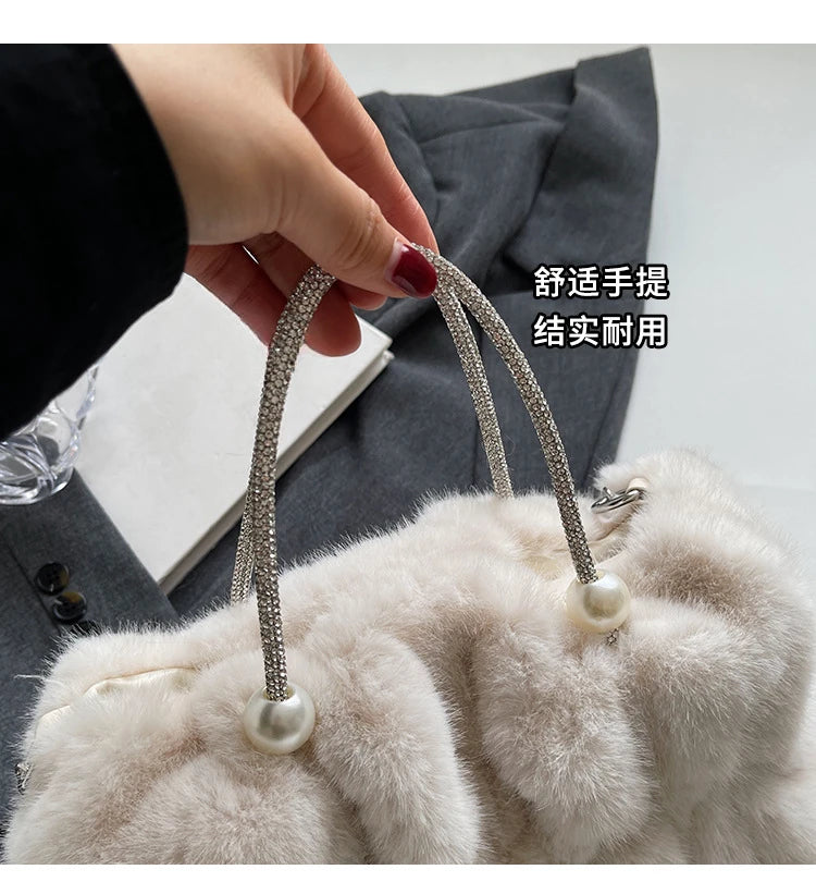 Soft Plush Evening Bags For Elegant Women Fur Dinner Party Clutch Chain Crossbody Winter Warm Luxury Designer Handbags