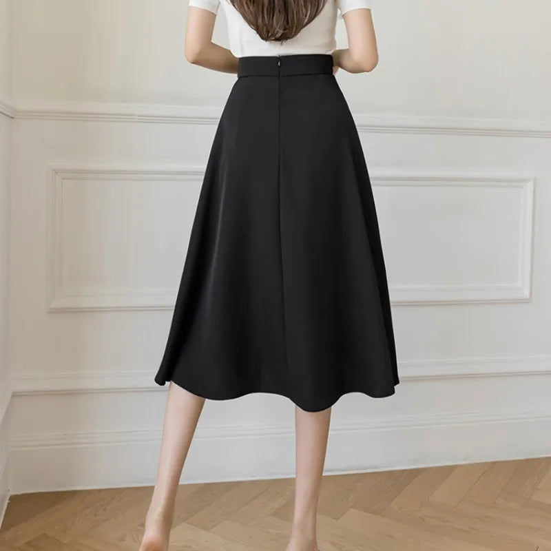 Women's Skirts High Waist Sweet Girl's Mid-calf Skirt Solid Skirts for Women Vintage Long Fashion 2023 Kawaii Summer Women Skirt