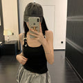 Tanks Women Personality Creativity Casual Trendy All-match Chic Age-reducing Simple Streetwear Solid New Summer Lady Sweet Thin