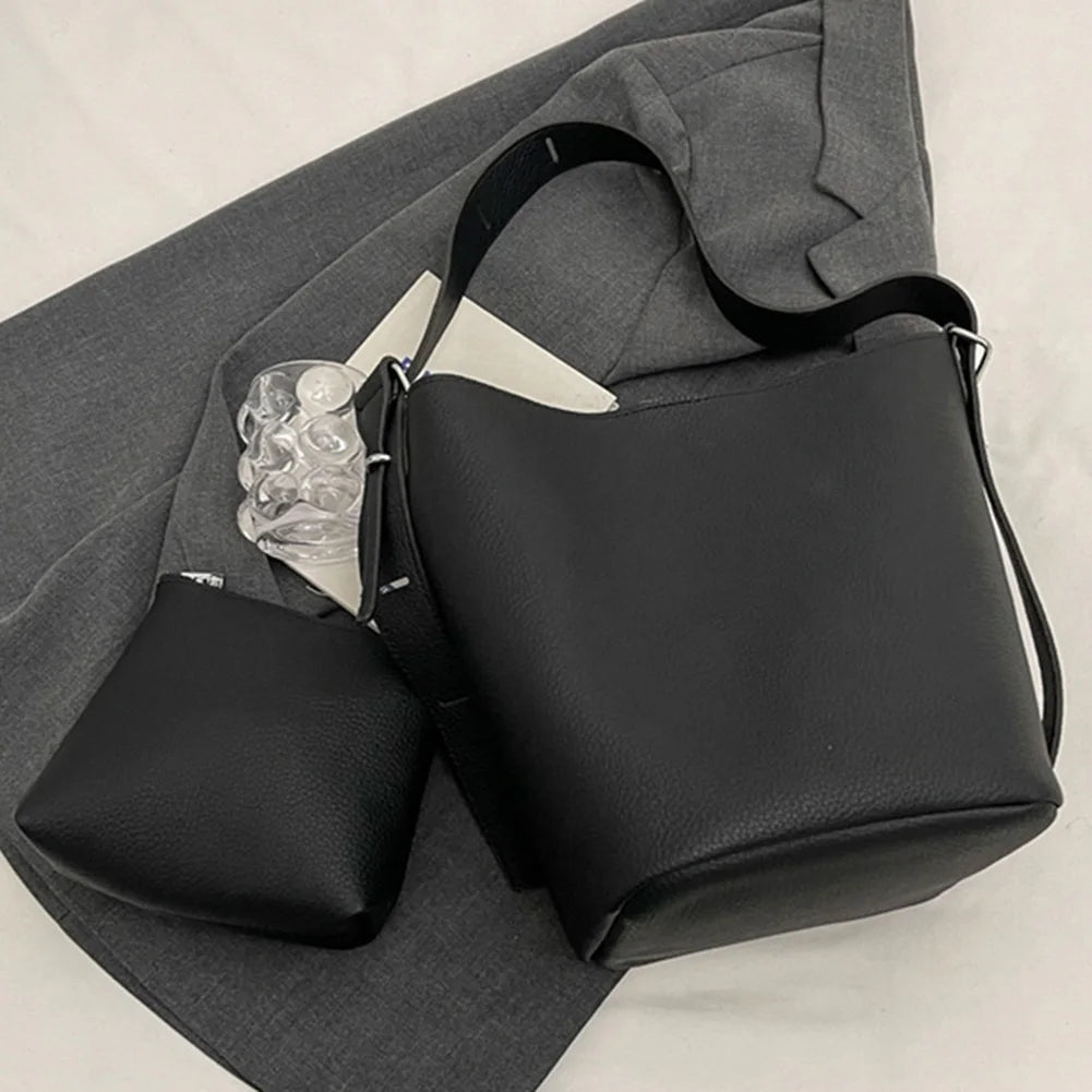 2Pcs/Set Classic Bucket Bag PU Leather Women's Handbag Designer Bag Luxury Grocery Bag Female Shoulder MessengerBag Purse Bolsas