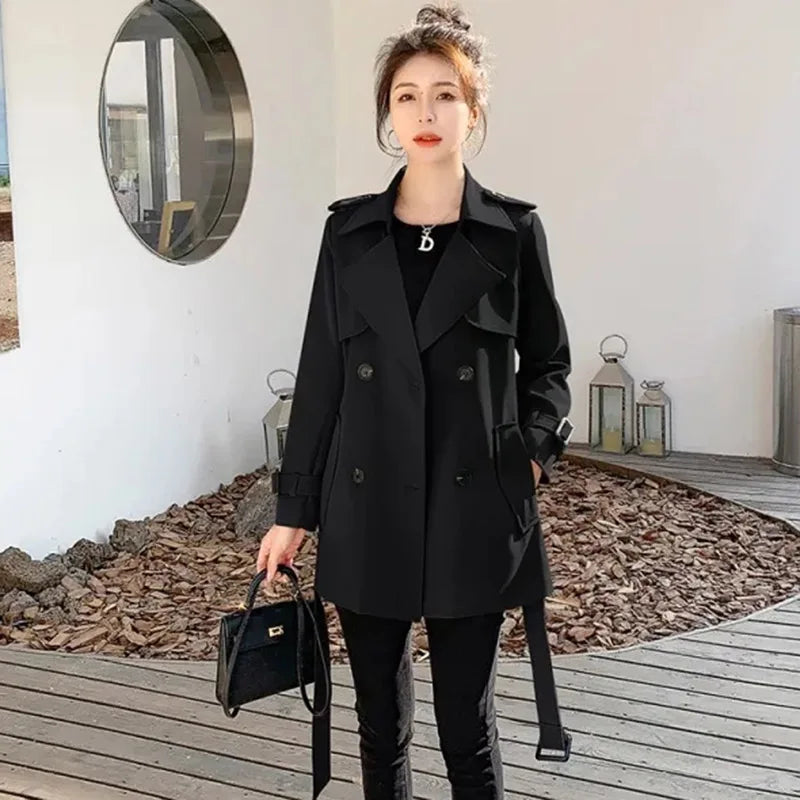 2024 Women Medium Long Styles Windbreaker Coat Autumn Female Loose Fit Lace Up Trench Jacket Korean Ladies Fashion Lined Outwear