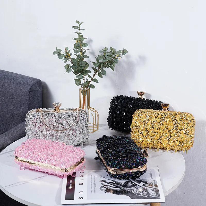 2022 New Women's Evening Bags Fashion Luxury Sequin Beaded Banquet Handbags Clutches Ladies Chain Small Shoulder Bag Purses