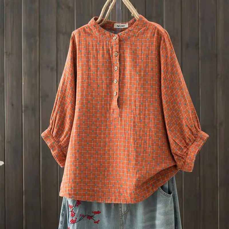 Women's Blouse Women Japanese Cotton Yarn Print Shirts & Blouses Summer Top Half sleeve shirt women's clothing