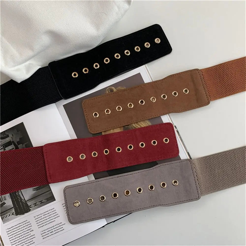 Women Belt Stretch Wide Waist Belts Metal Buckle Leather Strap Female Elastic Dress Coat Sweater Waist Belt Apparel Accessories