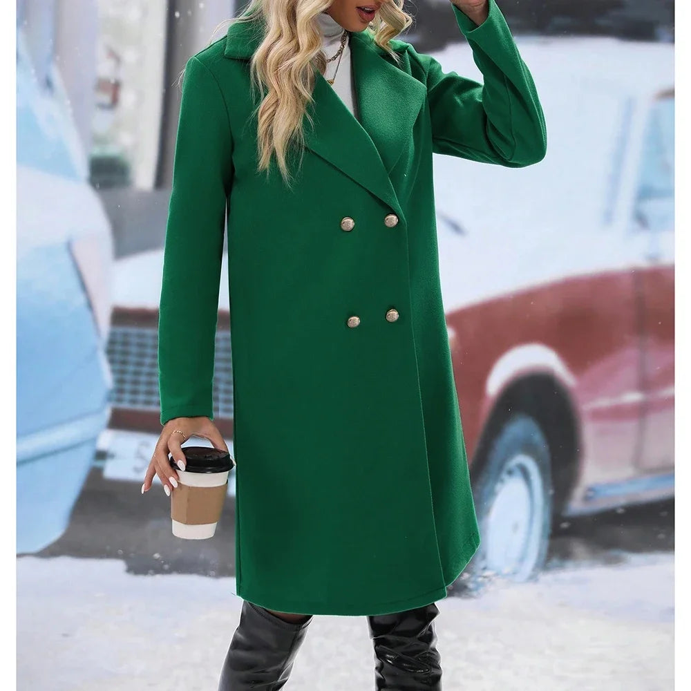 Women's Coats Winter Elegant French Solid Color Long Sleeve Lapel Single Breasted High Street Coats