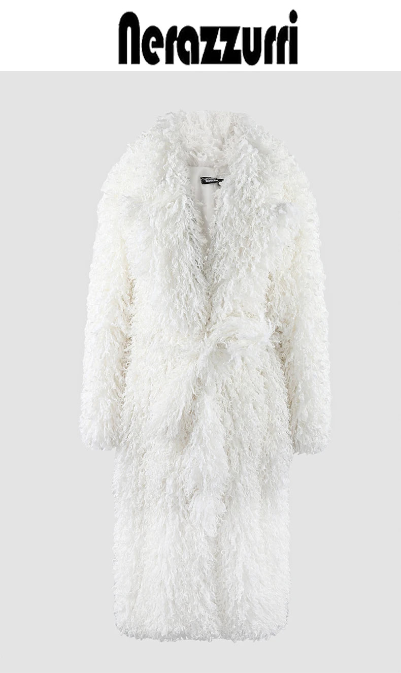 Lautaro Winter Extra Long Soft Thick Warm Fluffy Black Fuzzy Shaggy Hairy Faux Fur Coat Women Sashes Luxury Furry Overcoat 2023