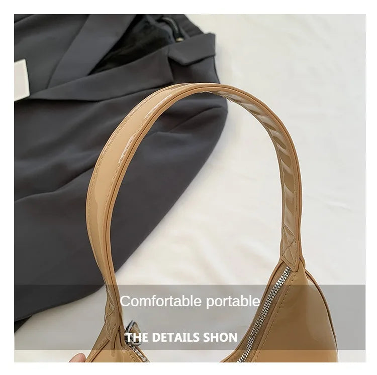 Trendy Designer Solid Shoulder Bags for Women Handbags and Purses 2024 New Fashion Patent Leather Underarm Ladies Tote Bags