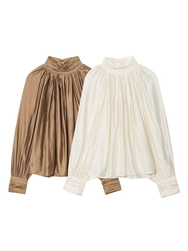 Women's Blouse Round Neck Long Sleeve Loose Shirt Top Summer Autumn New Casual Elegant Chic Shirts And Blouses Tops