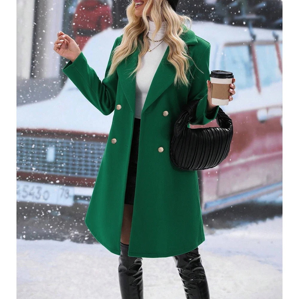 Women's Coats Winter Elegant French Solid Color Long Sleeve Lapel Single Breasted High Street Coats
