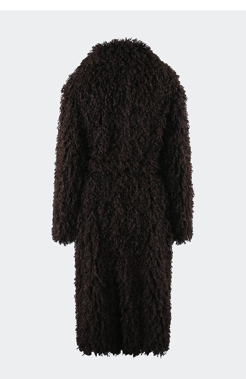 Lautaro Winter Extra Long Soft Thick Warm Fluffy Black Fuzzy Shaggy Hairy Faux Fur Coat Women Sashes Luxury Furry Overcoat 2023