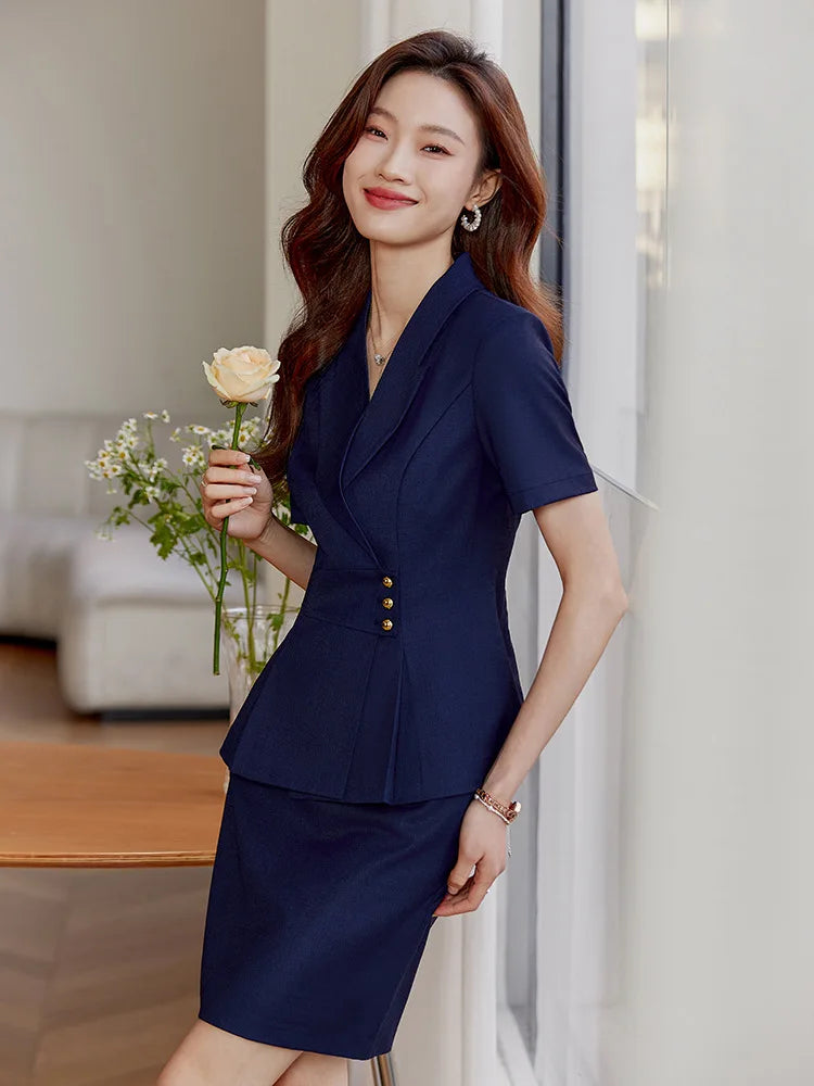 High End Office Ladies Formal Skirts Suits Women Summer 2024 New Korean Fashion Solid Long Sleeve Blazer Trousers 2 Piece Set