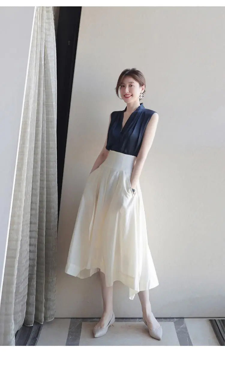 2025 New Summer Satin Tank Top Women's Blouses Sleeveless Solid Cross V-neck Casual Korean Elegant Vest Shirts for Womens