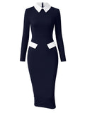 Elegant Fashion Women's Pencil Dress Polo Collar Design Professional Long Sleeved Solid Color Office Lady Dress