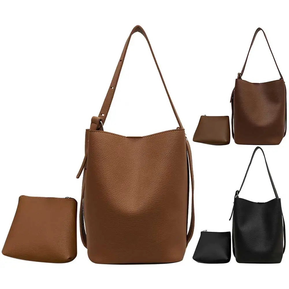 2Pcs/Set Classic Bucket Bag PU Leather Women's Handbag Designer Bag Luxury Grocery Bag Female Shoulder MessengerBag Purse Bolsas