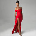Women's Off-Shoulder Party Dress - High Slit Bodycon Gown, Sexy Elegant Evening Dress
