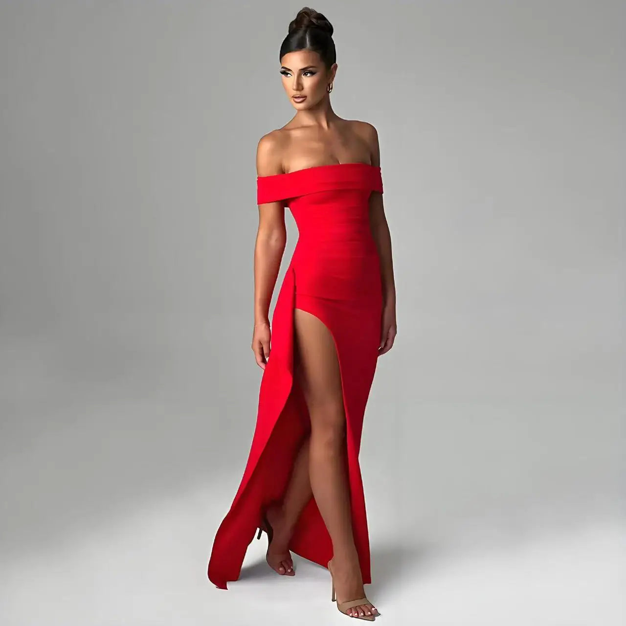 Women's Off-Shoulder Party Dress - High Slit Bodycon Gown, Sexy Elegant Evening Dress