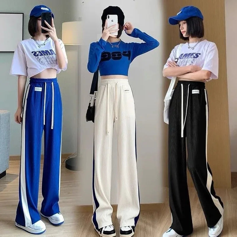 Sports Blue Joggers Female Pants Black Straight Leg Trousers for Women Clothes Elastic Waist Fitness Jogging Loose Sweatpants G