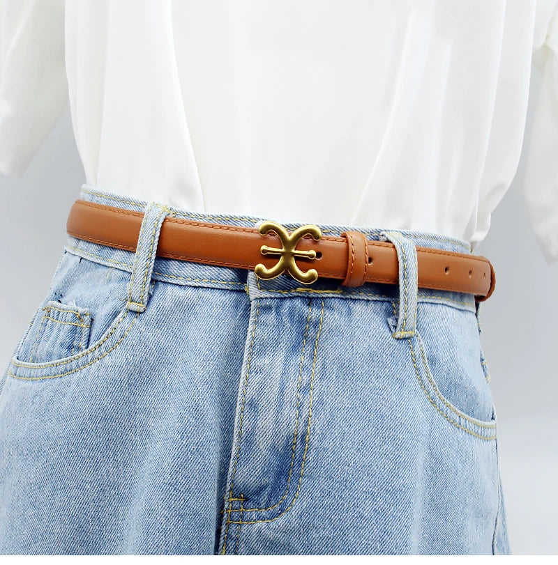 Women's luxury belts fashionable and trendy 1.8CM leather belts body metal buckle head suitable for dress trousers casual wear