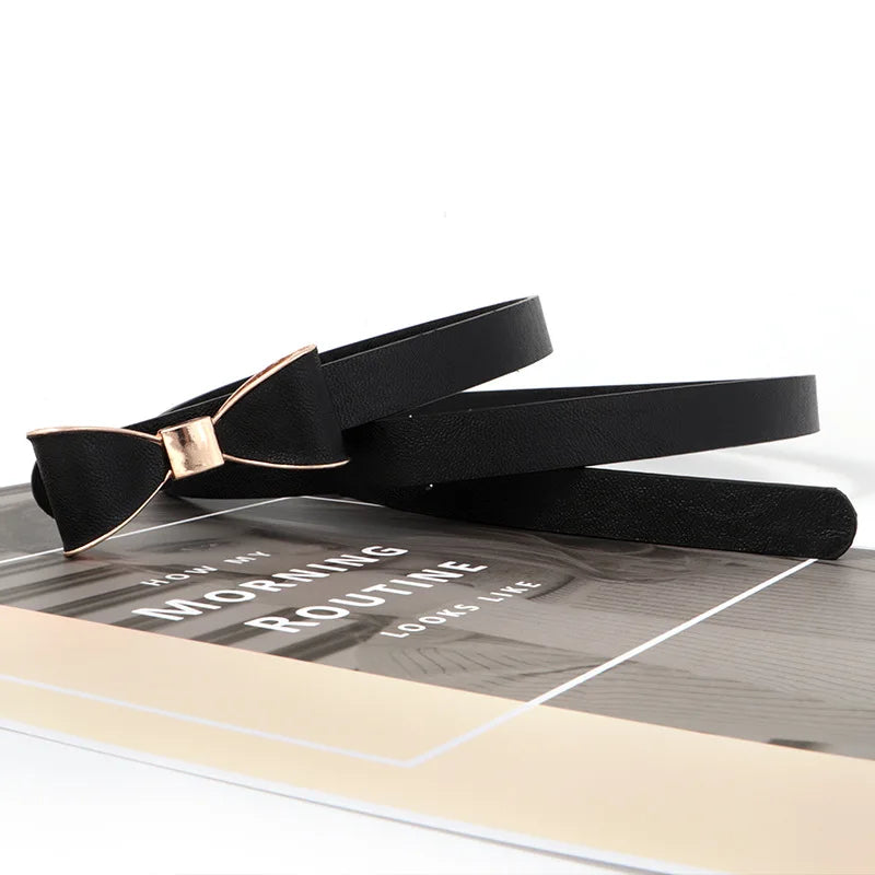 New women's bow belt, fashionable gold buckle belt, paired with dress jeans belt, candy colored slim fit belt