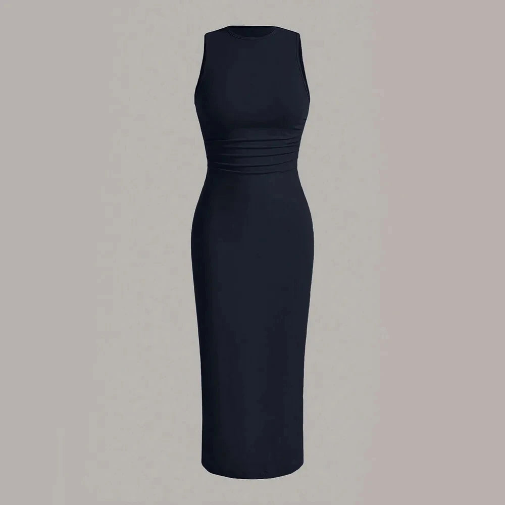 Women's Evening Dresses 2025 Winter Autumn Essential Wrap Style Sleeveless Crew Neck Midi Dress for Understated Luxury