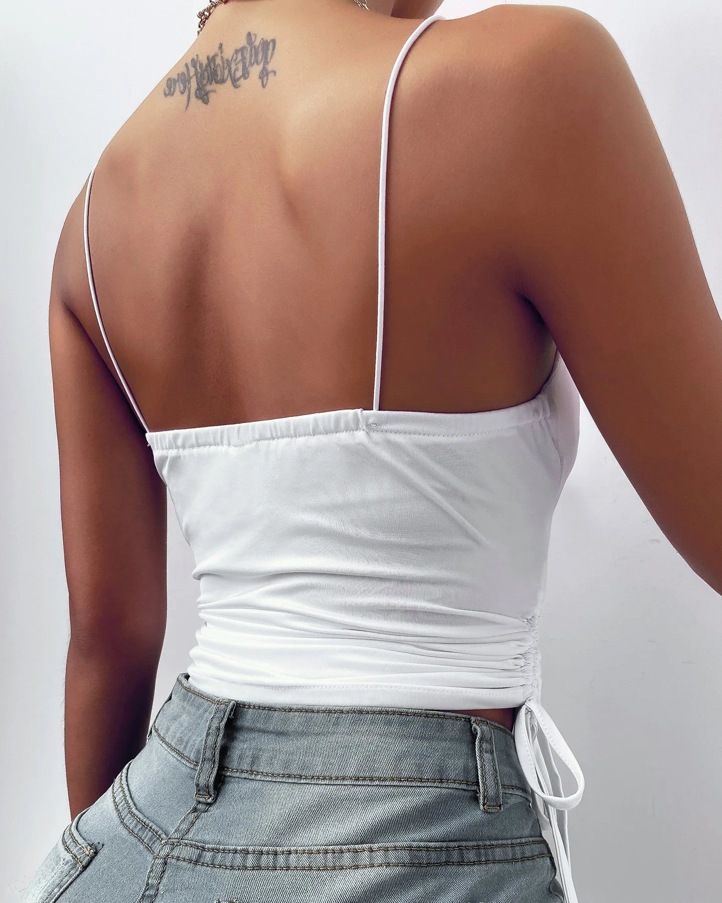 Women's Solid Tank Top V Neck Camisole Cami Drawstring Spaghetti Strap Top Sleeveless Blouse Tank Shirt New Summer Crop Top