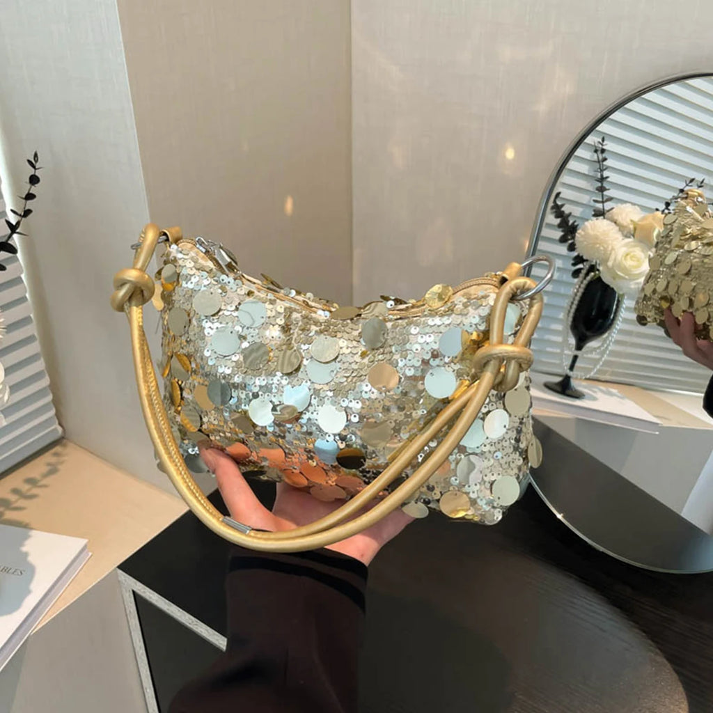 Glamorous Evening Clutch Bag Sparkling PU Purse Sequined Shoulder Tote Lightweight Zipper Party & Daily Shoulder Bag