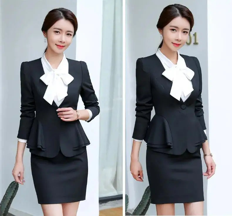 Slim 2 Piece Blazer and Skirt 2024 Spring Autumn New Fashion Office Ladies Ruffle Hem Single Button Blazers Solid Skirt Suits