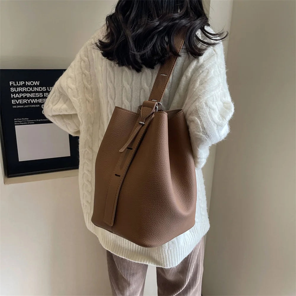2Pcs/Set Classic Bucket Bag PU Leather Women's Handbag Designer Bag Luxury Grocery Bag Female Shoulder MessengerBag Purse Bolsas