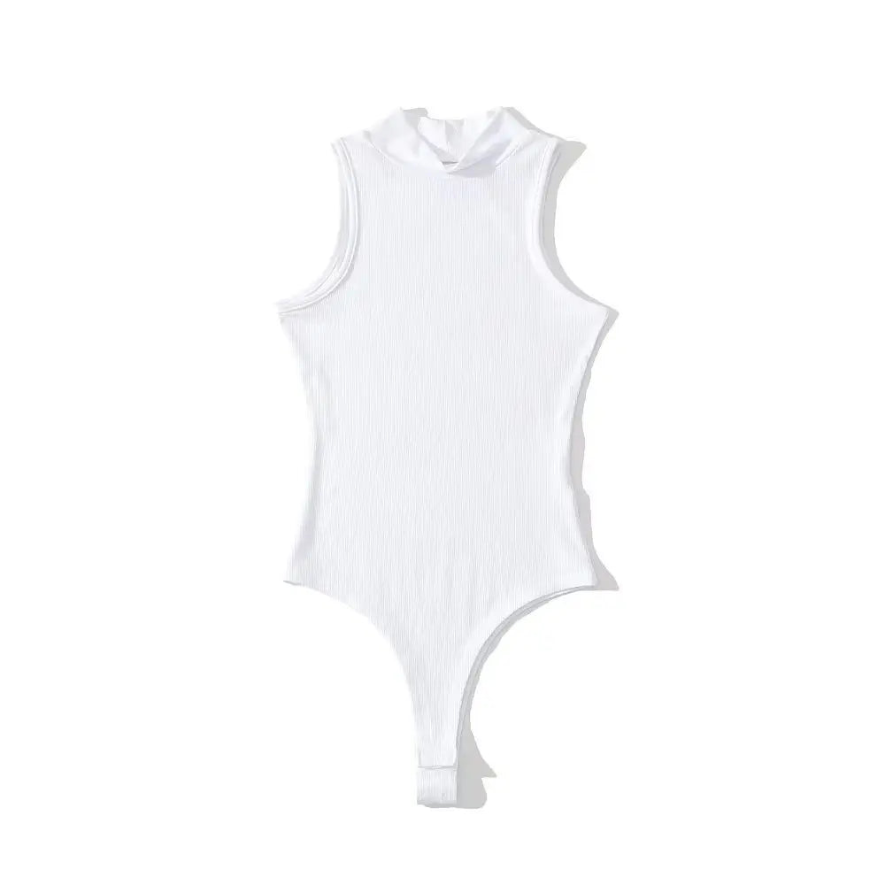 White Strappy Bodysuit Sexy Backless Ribbed Bodysuit Romper string femme sexy Sleeveless Tank Top gloved bodysuit Body Female