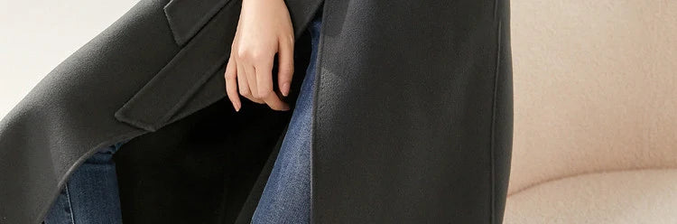 SENTUBILA Women 100% Wool Long Wrap Coat 2025 Elegant Notched Collar Belted Warm Double Faced Woolen Winter Overcoat W24O43352