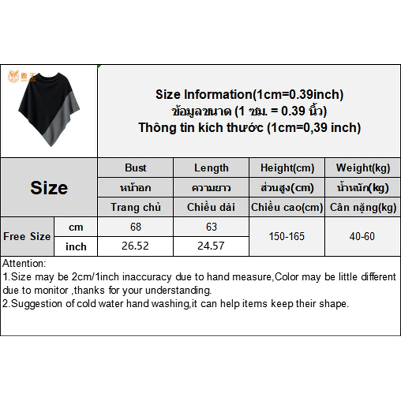 Korean Style Autumn And Winter Shawl Women's Contrast Color Knitted Warm Cloak
