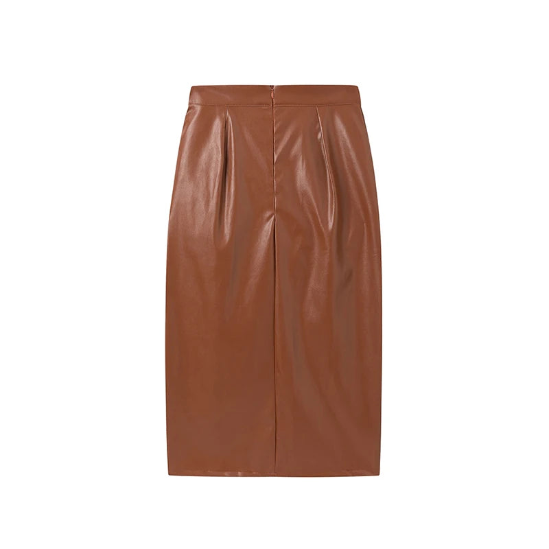 2025 Spring/Summer Women's PU Split Skirt High Waist Zipper Fold Leather Skirt European and American Sexy Hip Bag Skirt