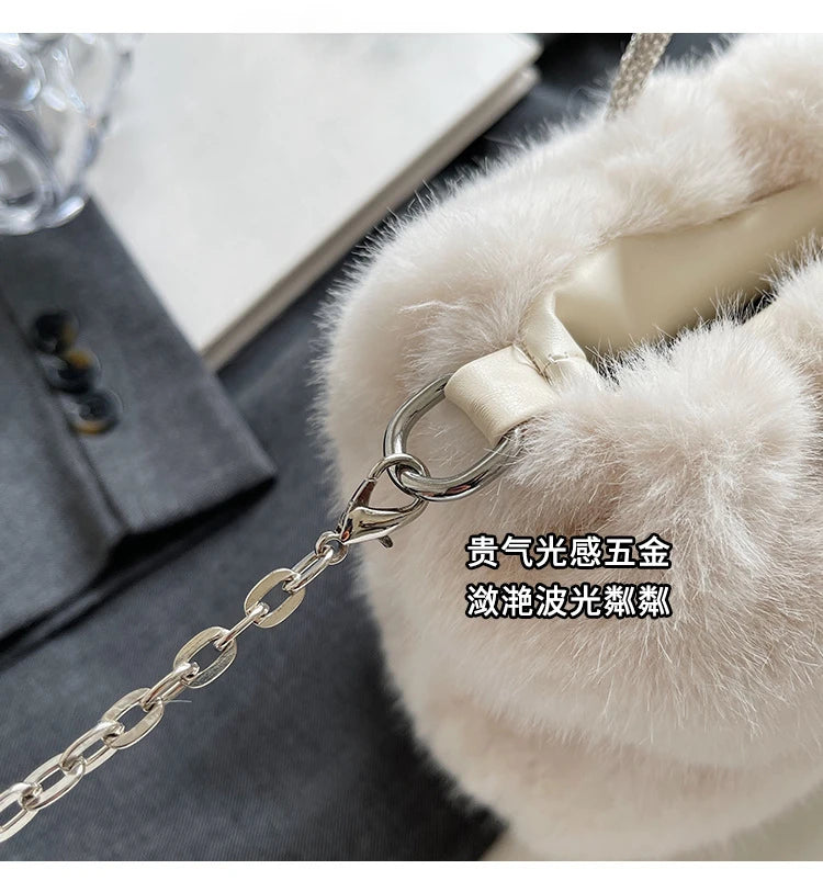 Soft Plush Evening Bags For Elegant Women Fur Dinner Party Clutch Chain Crossbody Winter Warm Luxury Designer Handbags