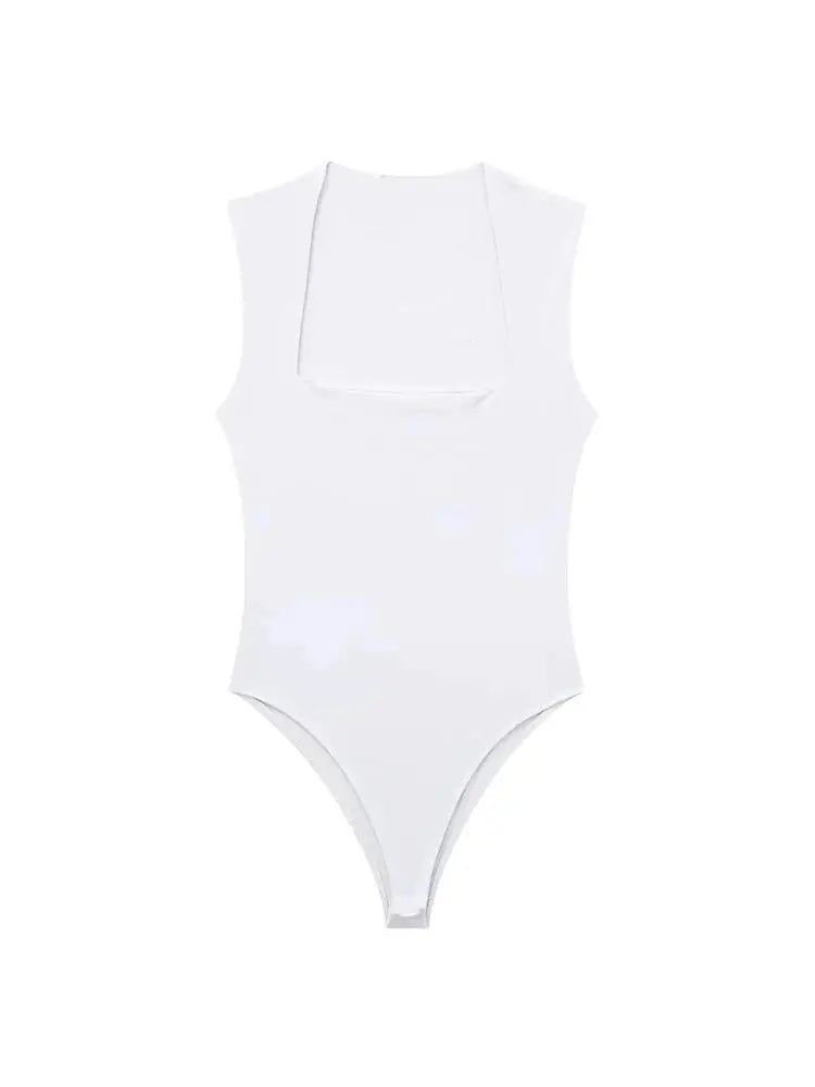Skinny Bodysuits for Women, Sexy Fashion, Square Neck, Sleeveless, Snap-Button, Female Playsuits, Mujer