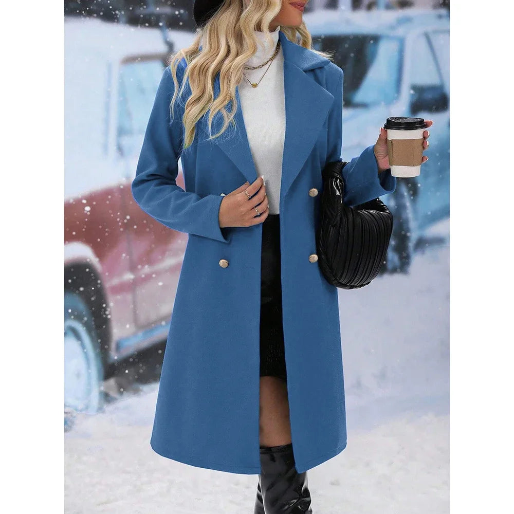 Women's Coats Winter Elegant French Solid Color Long Sleeve Lapel Single Breasted High Street Coats