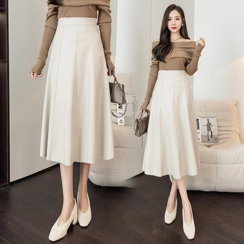 Leather Skirt Women 2025 Autumn Winter New Arrival High Waist PU Skirt Korean Style Maxi A Line Skirt For Women Hot Sale