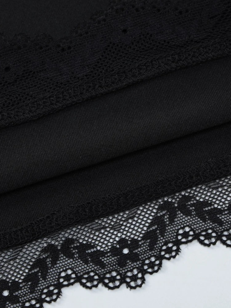 FDYOUI Lace Patchwork Long Sleeve T-shirts Streetwear Y2K Woman Clothes Casual Fashion Square Collar Slim Pink Tee Shirt Tops