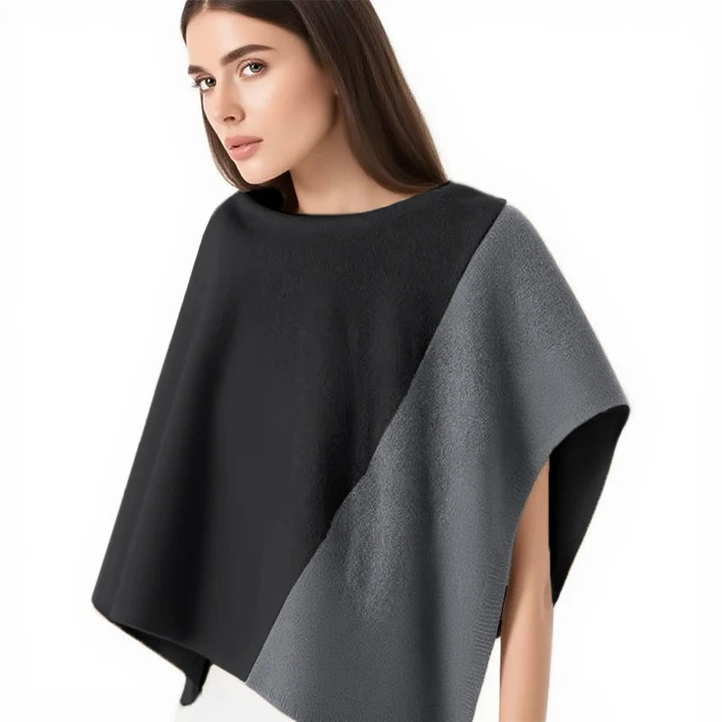 Korean Style Autumn And Winter Shawl Women's Contrast Color Knitted Warm Cloak