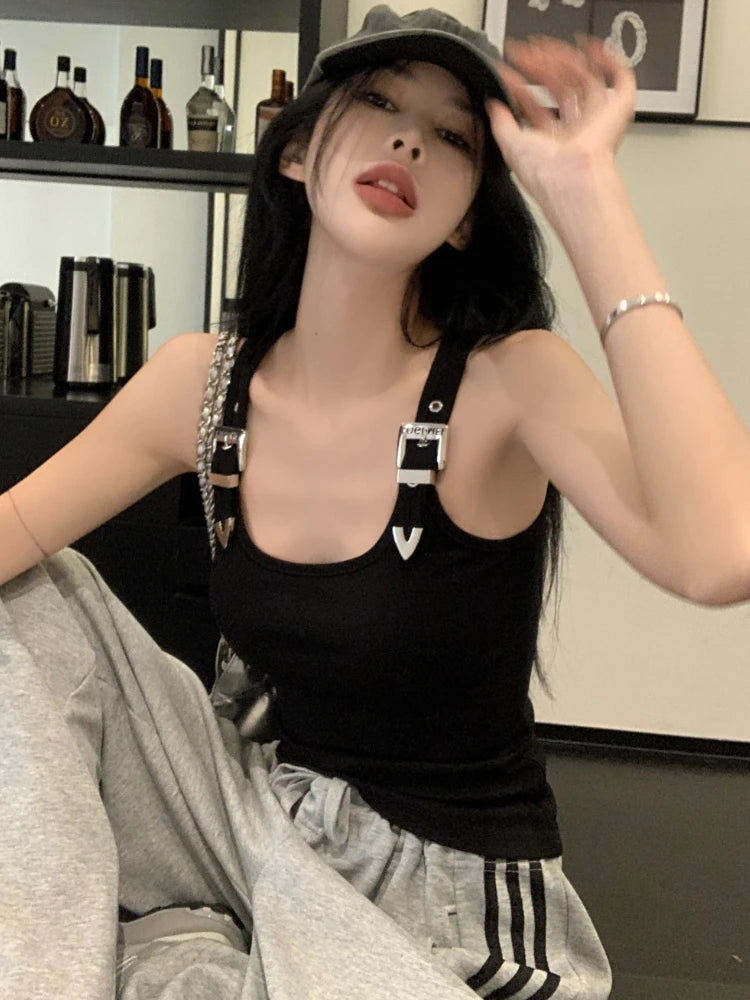 Tanks Women Personality Creativity Casual Trendy All-match Chic Age-reducing Simple Streetwear Solid New Summer Lady Sweet Thin