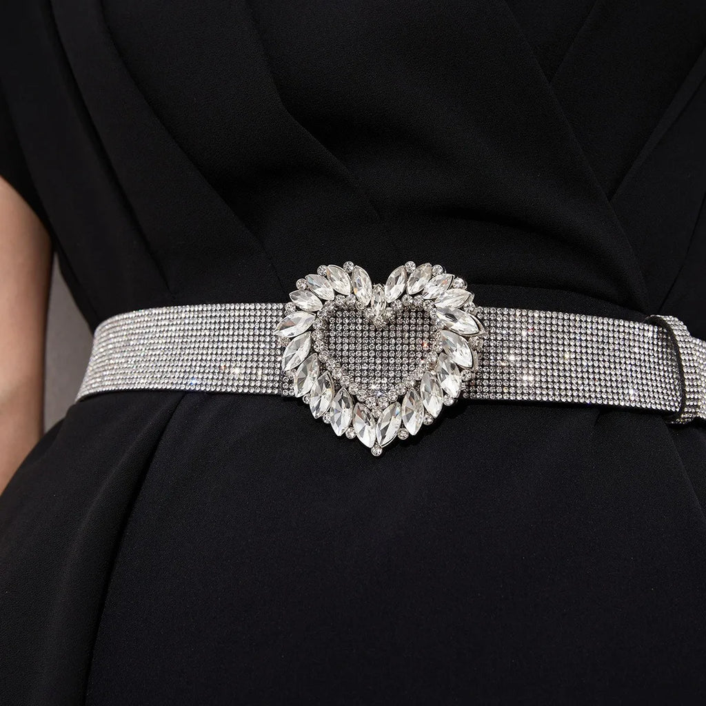 New Fashion Heavy-duty Sparkling Heart-Shaped Glass Buckle Waist Belt for Women Cross-Border Best-Selling Item