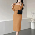 Elegant Autumn Office Lady Dresses 2025 ZANZEA Women Square Neck Long Sleeve Party Work Dress Midi Vestidos Solid Slim Fit Robe