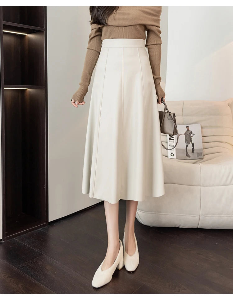 Leather Skirt Women 2025 Autumn Winter New Arrival High Waist PU Skirt Korean Style Maxi A Line Skirt For Women Hot Sale