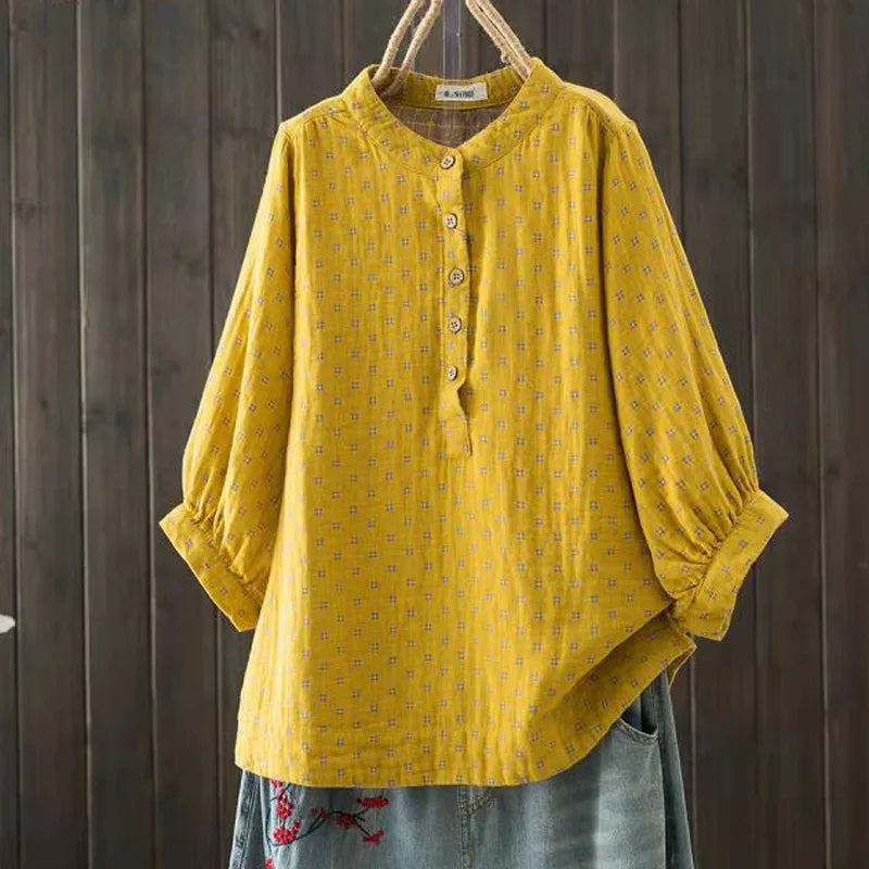 Women's Blouse Women Japanese Cotton Yarn Print Shirts & Blouses Summer Top Half sleeve shirt women's clothing