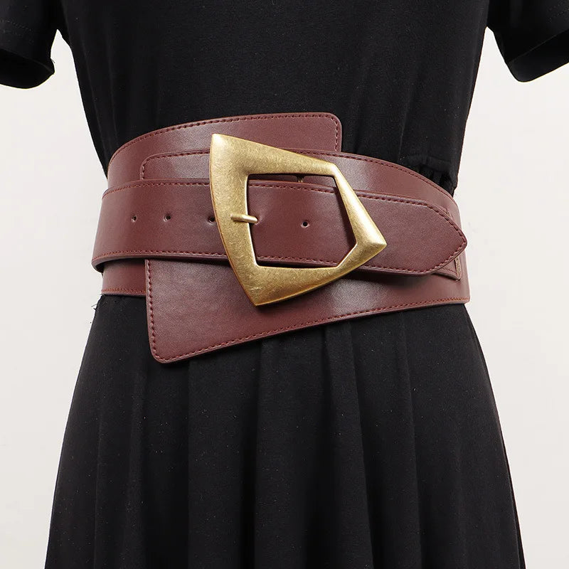 2025 New Fashion PU Elastic force Leather Women Wide Corset Belt Luxury Design Metal Buckle Waist Belt Dress Belt Accessories